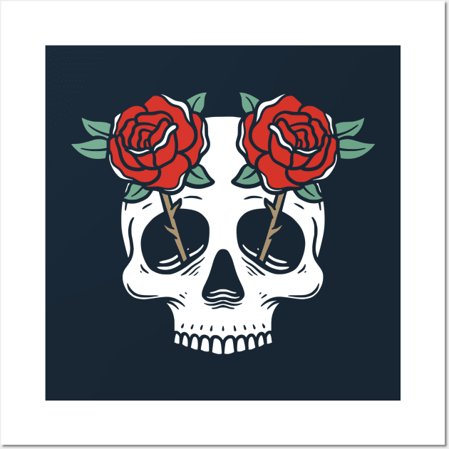 Skull and Red Roses Wall Art by Pongatworks Store